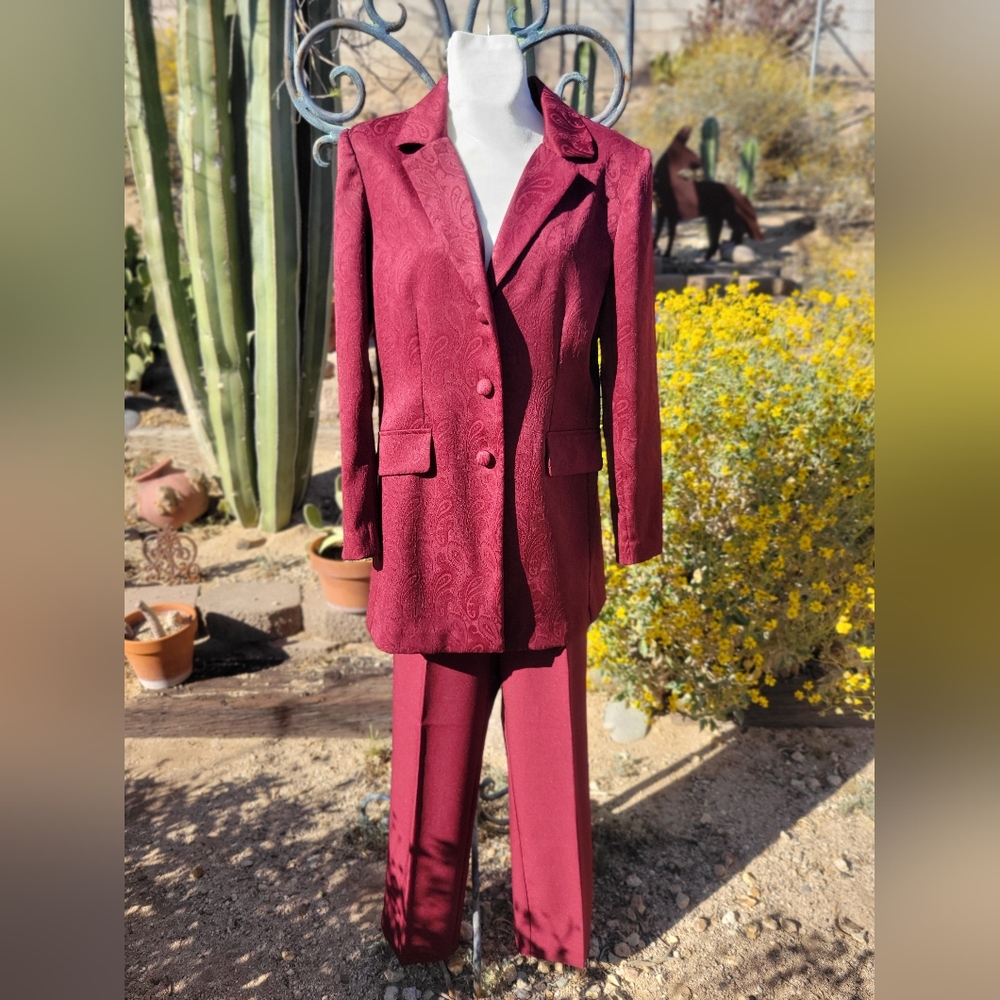 🚩Summer Sale🚩Elegant Burgundy Blazer & Pant Suit Set